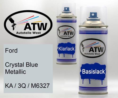 Ford, Crystal Blue Metallic, KA / 3Q / M6327: 400ml Sprühdose + 400ml Klarlack - Set, von ATW Autoteile West.